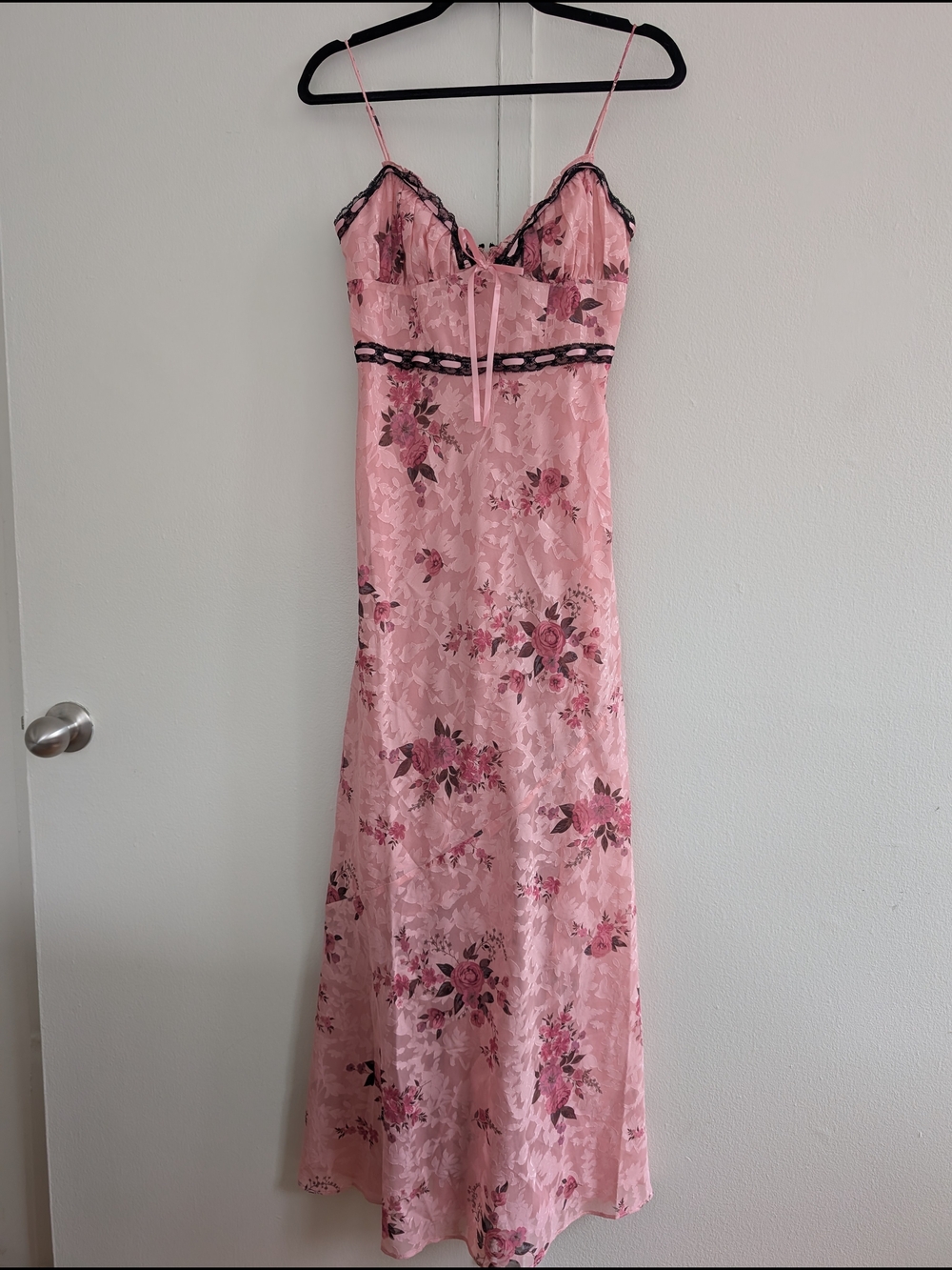 For Love & Lemons Pink Slip with Black Lace Accents
